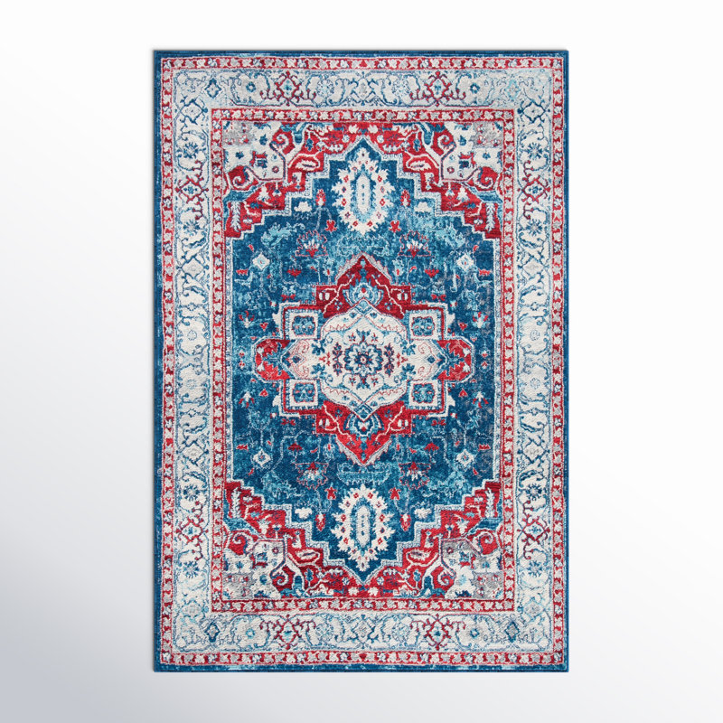 Tapis bleu marine / rouge Aurich 851, Rectangle 6 pi x 9 pi