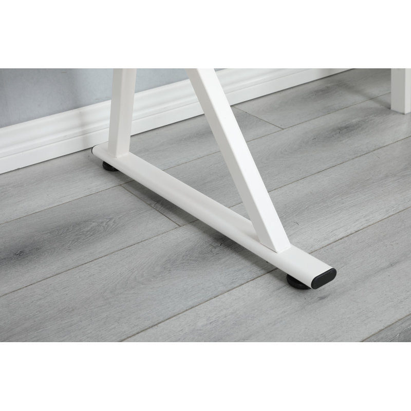 Tempered Glass Drafting Printing Table With Stool, White