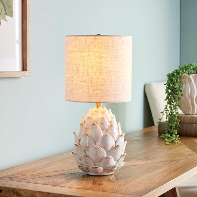 Landover Carciofo Artichoke-Form Hand-Finished Ceramic Table Lamp with Linen Shade in Antique White