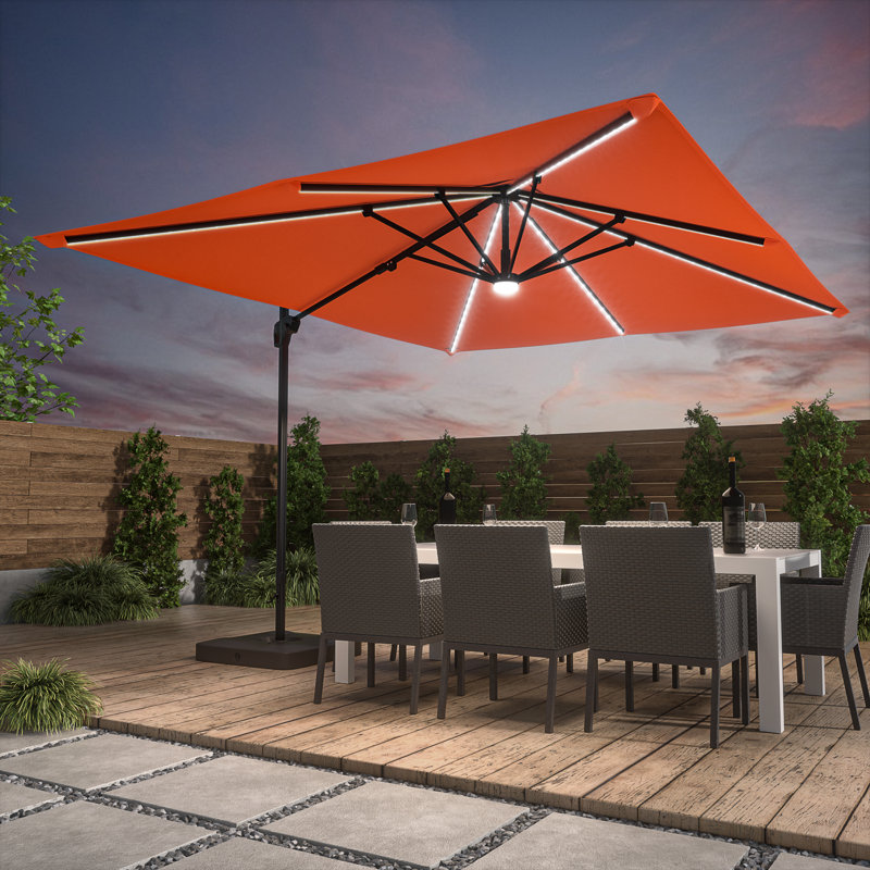 Parasol rectangulaire en porte-à-faux éclairé 138 po x 108 po Rositta, Rouge rouille