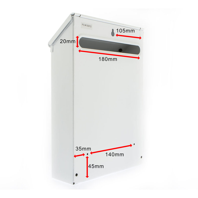 Avon Rear Entry Wall Mounted Galvanised Steel Lockable Weatherproof Post Box - 21x30x7cm, White
