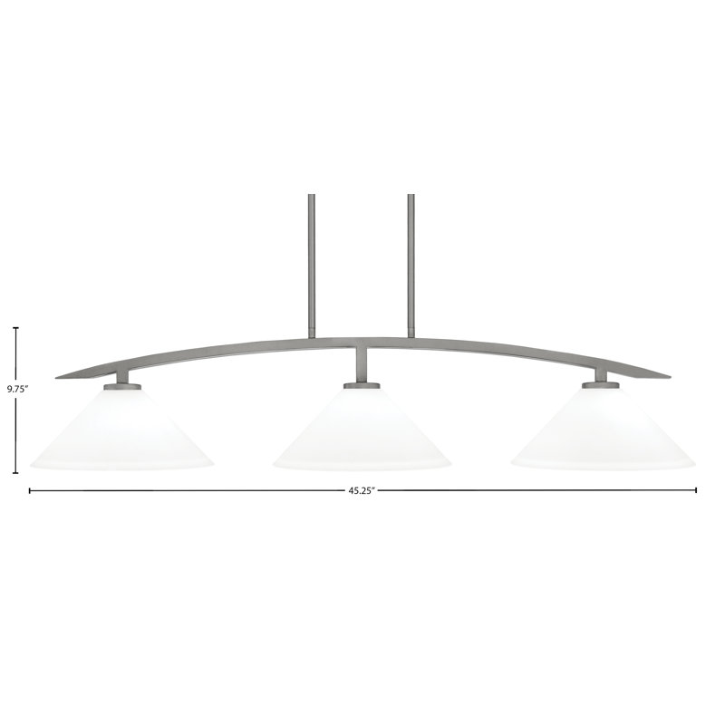 Luminaire pour îlot de cuisine 3 lumières kurve au fini graphite avec verre mousseline blanc de 12 po