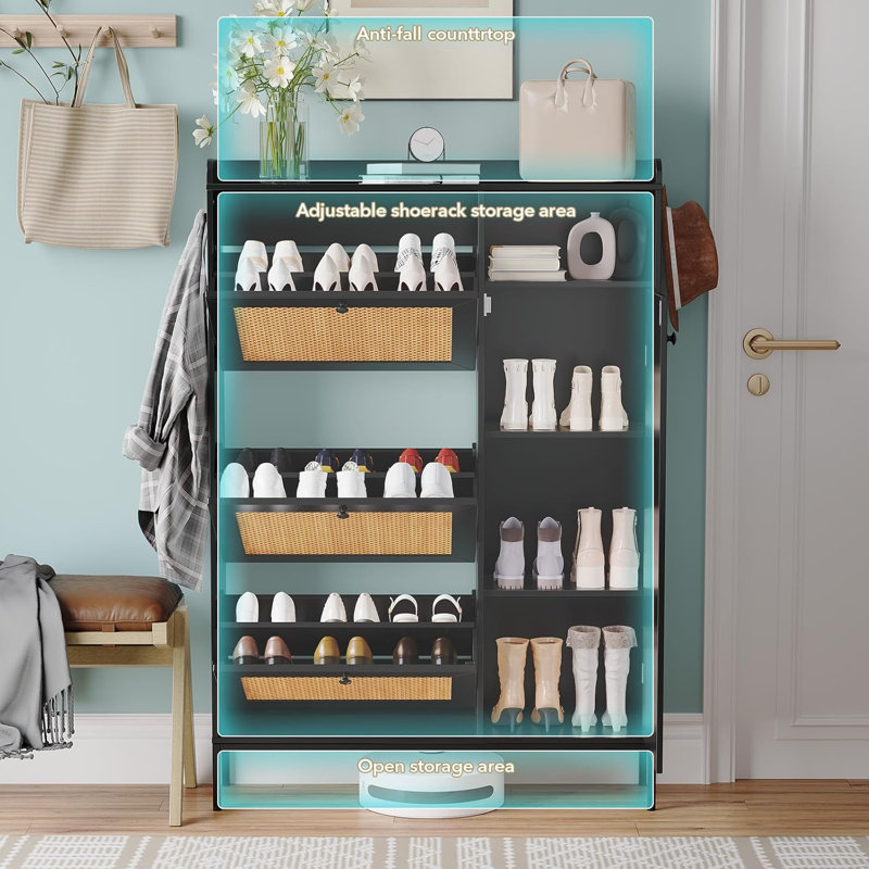 26 Pair Shoe Storage Cabinet, Black