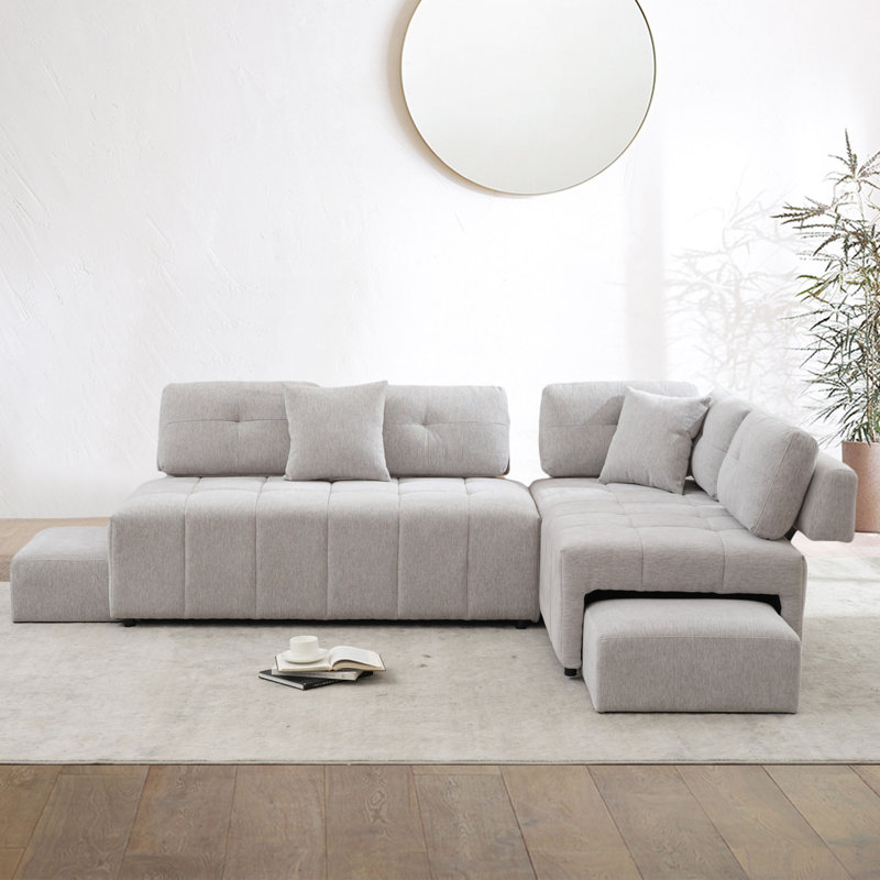 Canapé modulaire 3 pièces Llanas, Chenille gris pâle