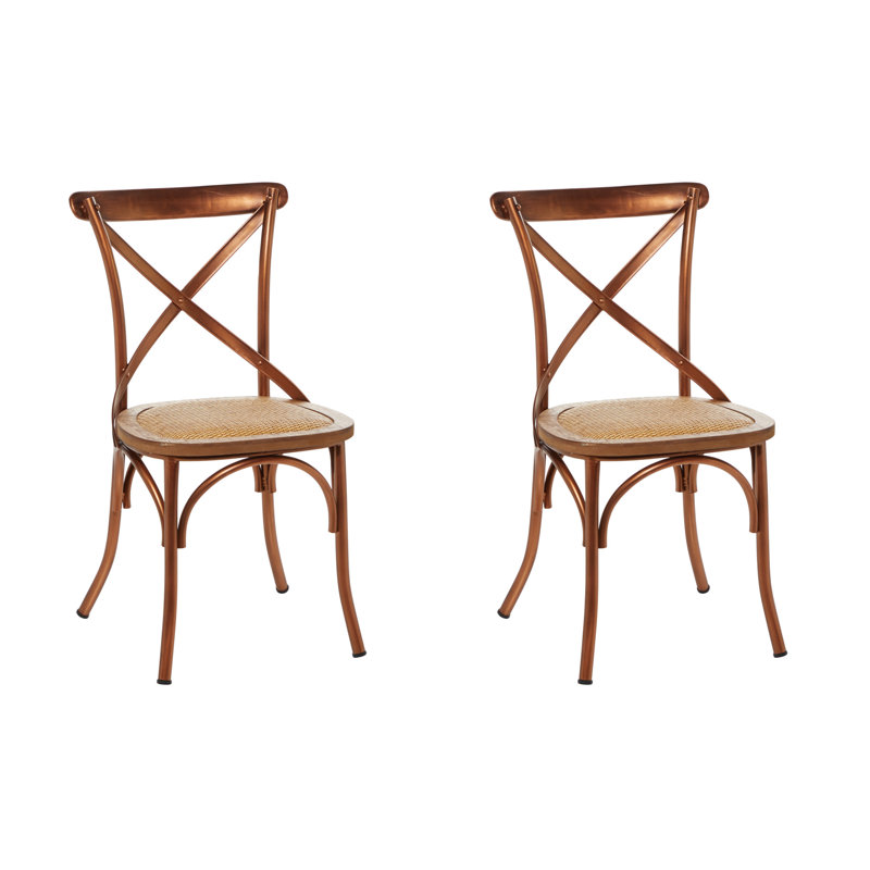 Metal White Dining Chair with Brown Rattan Seat, Copper