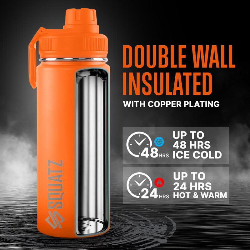 Stainless Steel Water Bottle, with Straw, Leak Proof, Vacuum Insulated Stainless Steel, Double Walled, Wide Mouth Lids