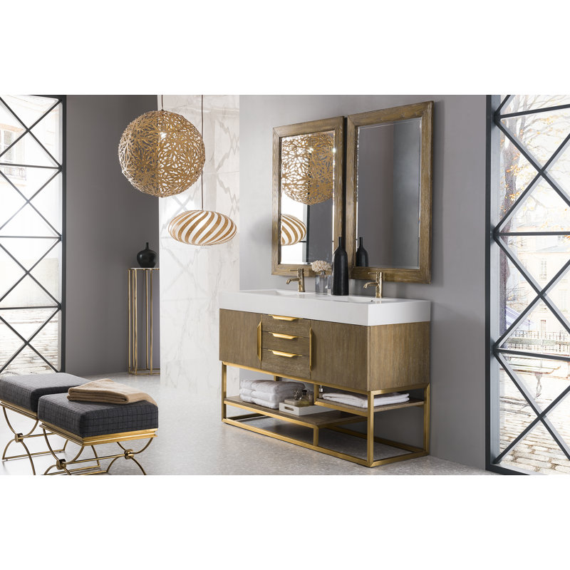 Columbia 59'' W Double Vanity, Latte Oak, Radiant Gold, White