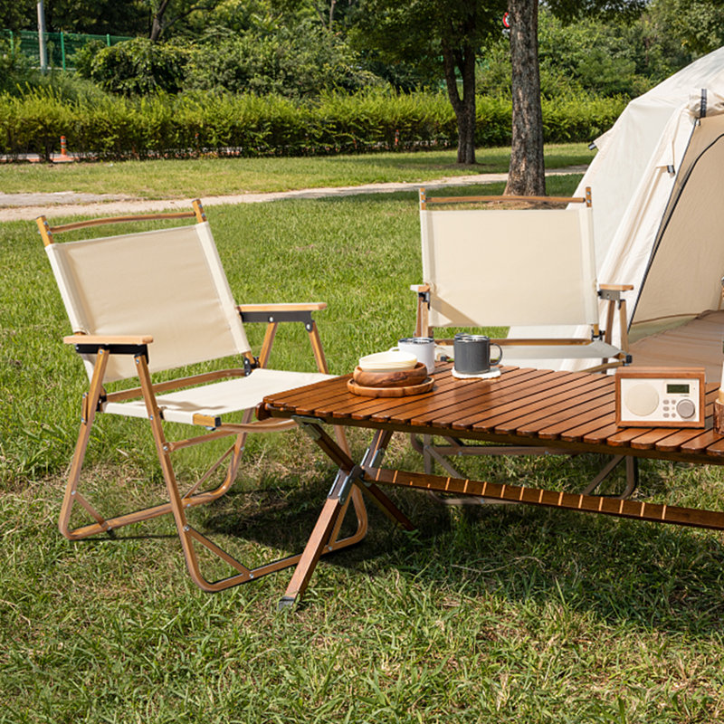 Chaise de camping en aluminium à grain de bois peint en aérosol noir, Kaki