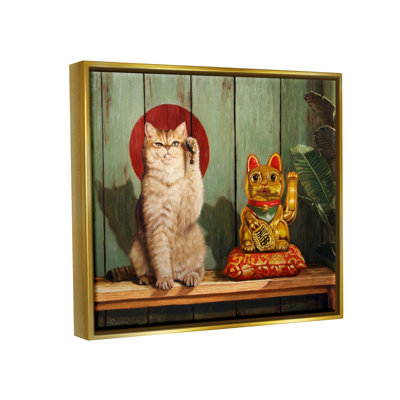 «Funny Lucky Cat Pose», reproduction encadrée sur toile par Lucia Heffernan