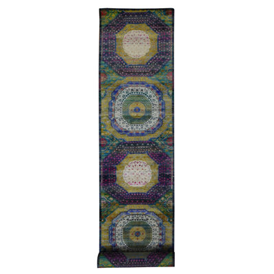 Tapis de couloir nouvel âge en soie jaune Jeshurun 3 pi 1 po x 19 pi 3 po Jeshurun