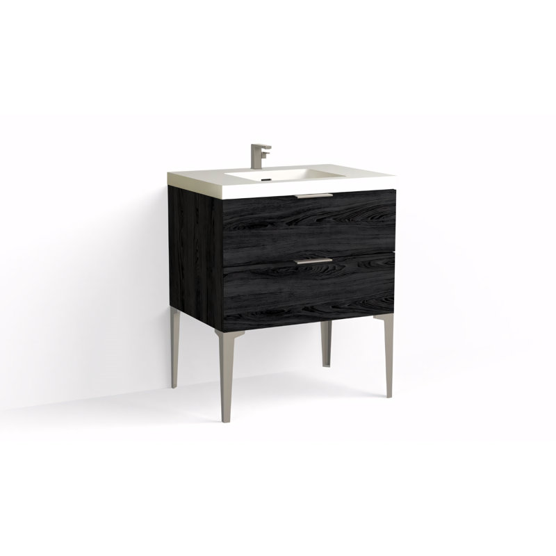 Avila 30" W Freestanding Single Bathroom Vanity with Dean Leg, Matte White/Single, Charred, Satin Nickel