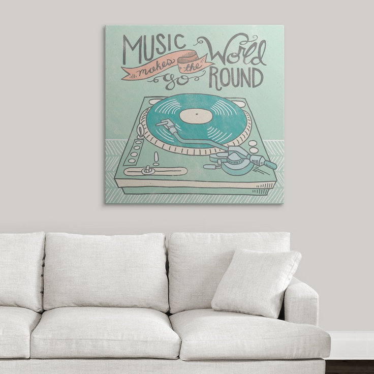 « rétro record player gray » par l’impression de peintures Mary Urban, H 35 po x l 35 po x P 1,5 po, Toile