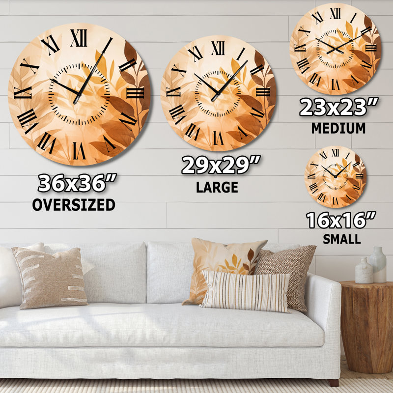 Horloge murale caramel Bade botanique Fade I - Crème moderne silencieuse, Médium