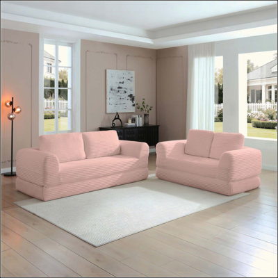 2-In-1 Folding Convertible Sofa Bed, Modern Corduroy Sleeper Couch With 2*Pillows, Futon Modular Upholstered Boneless Sofa Set With Pull-Out Bed,Folding Floor Modular Couch For Living Room