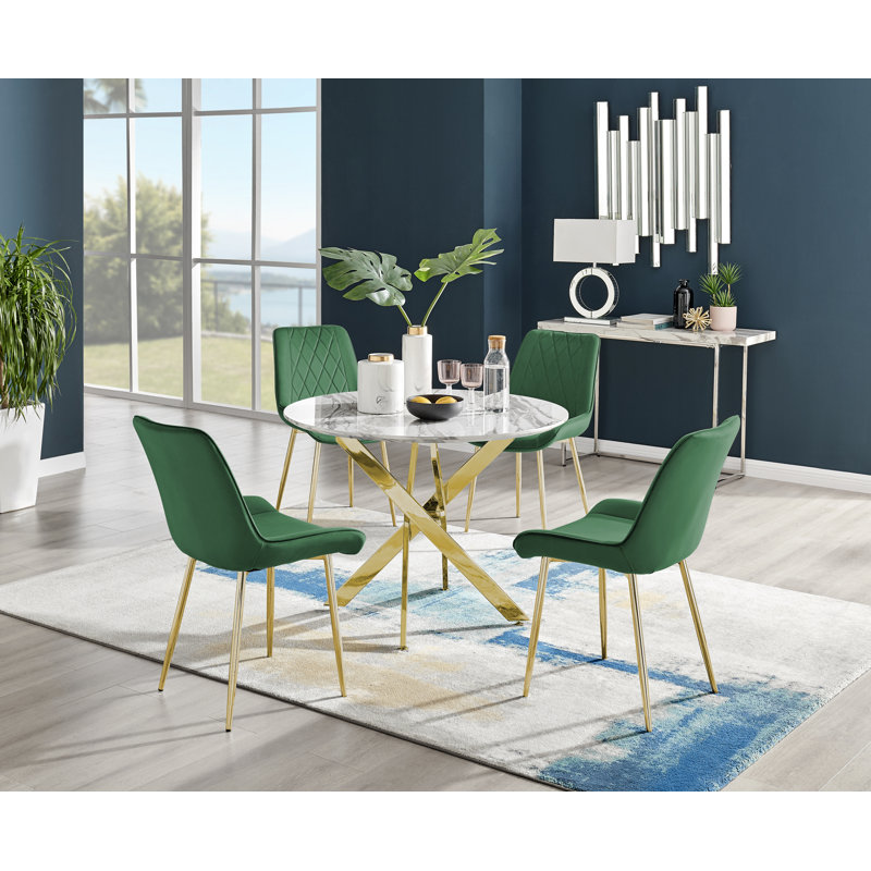 Eubanks 4 - Person Dining Set, Green/Gold