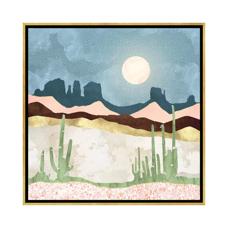 «Desert Bloom», reproduction d'impression, Pas de tapis, H 26 po x l 26 po x P 1,5 po, Toile encadrée d'or