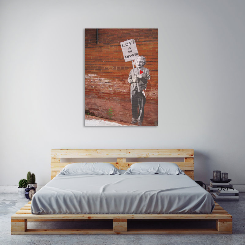« einstein love is the answer », reproduction d’impression sur toile tendue, H 16 po x l 12 po x P 1,5 po