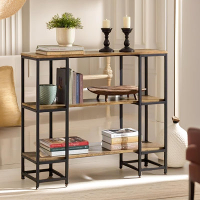 110Cm Rustic 3 Tier Console Table with Storage Shelves Living Room Entryway Hallway