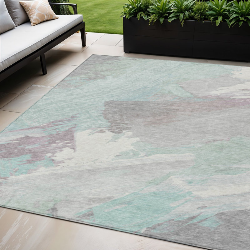 Tapis d'extérieur lavable bleu sarcelle bleu et gris 5 pi x 8 pi