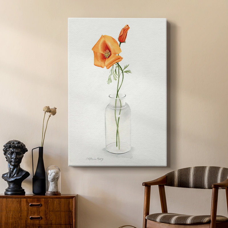 California Poppy Vase I - Gallery Cavas, H 36 po x l 24 po