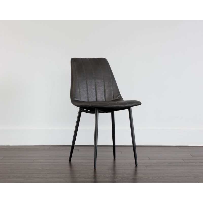 Upholstered Dining Chair, Antique Brown Faux Leather