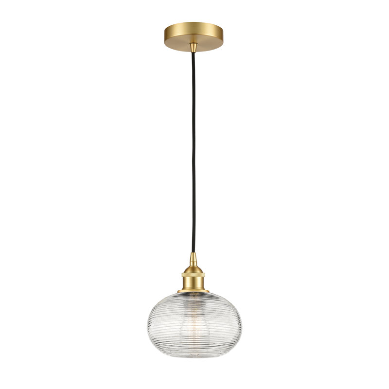Luminaire suspendu à 1 lumière Edison Jerard-616-G555, H 8,25 po x l 8 po x P 8 po, Or satiné