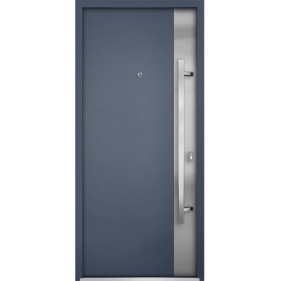 Porte avant en acier pré-suspendue à l'avant / deux graphites gris 0729 / inserts en acier inoxydable simples peints modernes - l 36 po x H 80 po - Gauche à l'intérieur