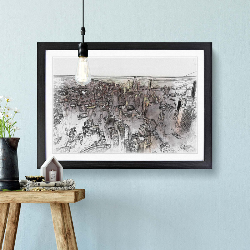 Flying over the Chicago Skyline in Abstract - Picture Frame Graphic Art Print, Black, 40cm H x 60cm W x 2cm D