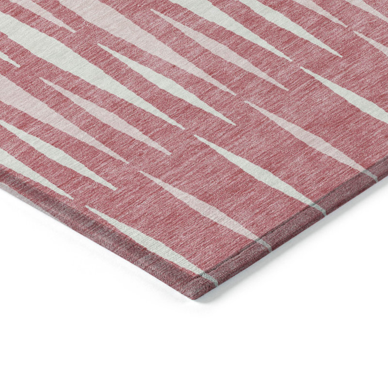 Tapis intérieur / extérieur géométrique lavable 5 pi x 8 pi rosé et ivoire
