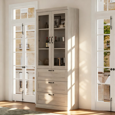 79.9" H Wood Grain China Cabinet With Glass Door & 3 Drawers by Ophelia & Co.