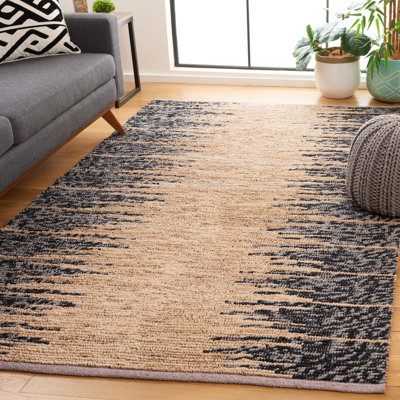 Tapis noir / naturel en jute et laine tissés à la main Shivali