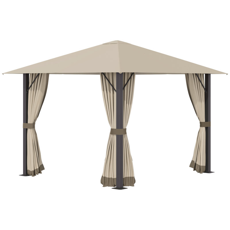 Steel Patio Gazebo, Khaki, 102" H x 116.4" W x 116.4" D