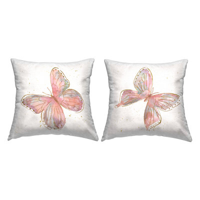 Stupell Industries Pastel Pink Butterflies Glam Detail 2 Piece Outdoor Printed Pillow Set by Nan