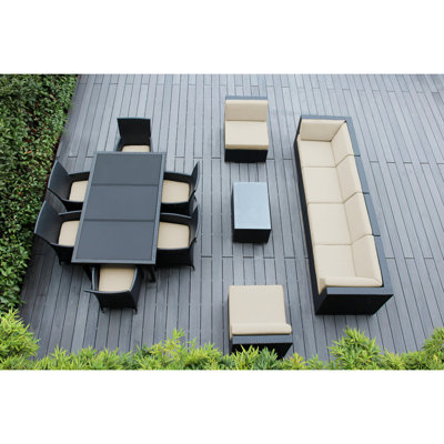 Ensemble de patio complet en rotin avec coussins 14 pièces Pavior