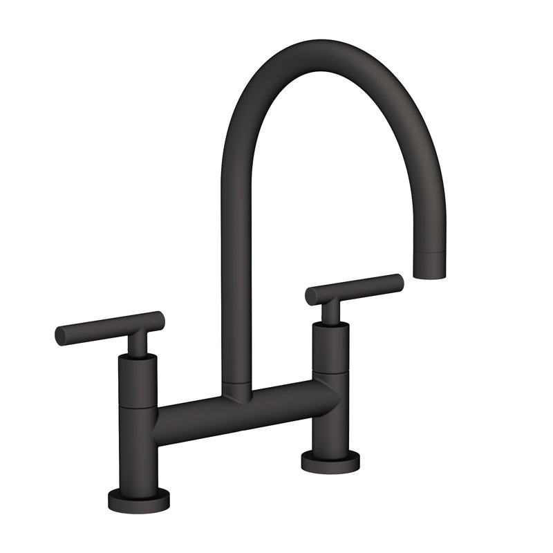 East Linear Kitchen Bridge Faucet, Flat Black, Lever Handle