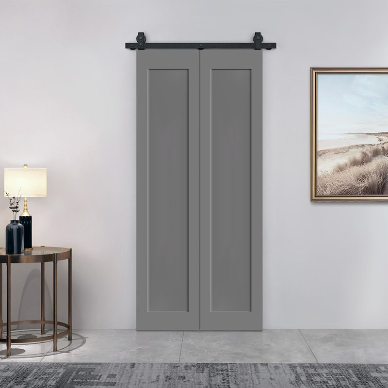 1 Panel Shaker Composite Bi-Fold Door with Sliding Barn Door Hardware Kit, Light Grey, 28" x 80"