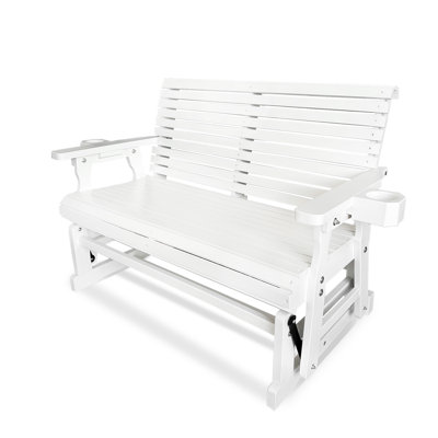 Wooden Patio Glider with High Roll Back and Deep Contoured Seat, Solid Fir Wood, 2-Seater