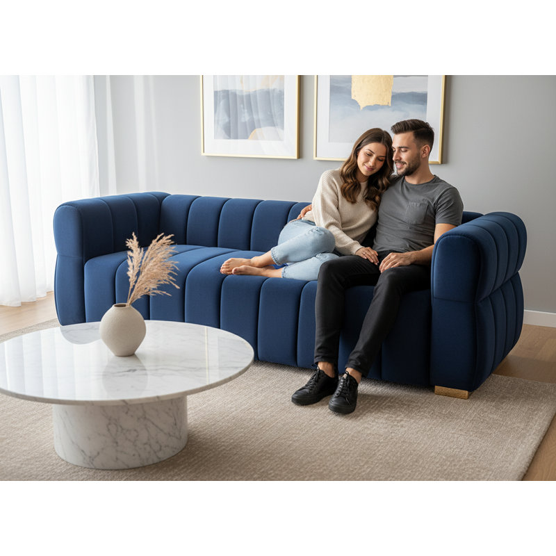 Velvet Sofa With Tufted Low Back Design, Sophisticated 3 Seater Couch For Living Rooms, 89 Inch Wide, Easy Assembly, Black