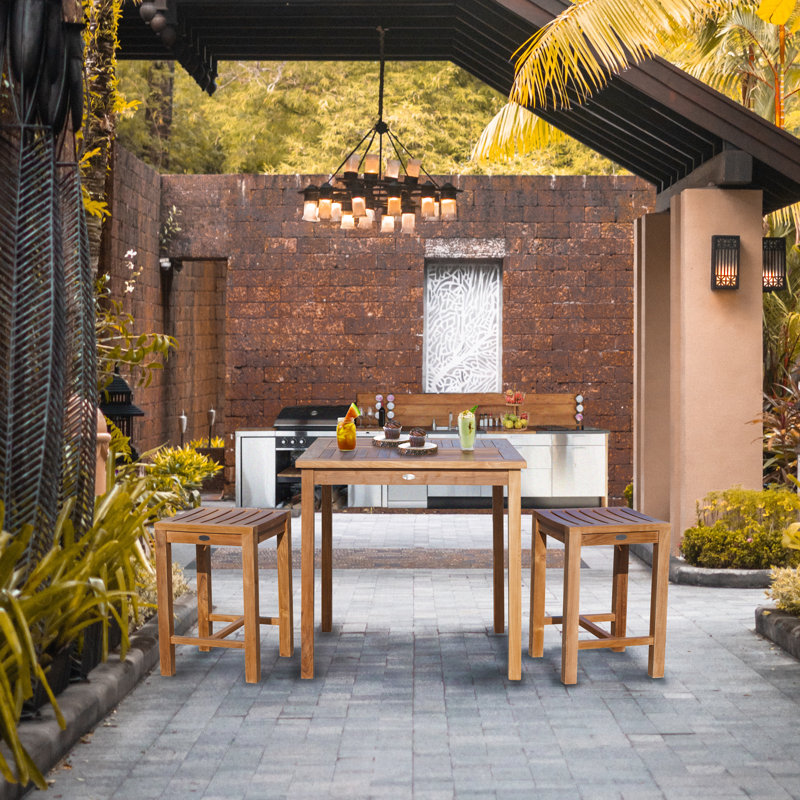 2 - Person Teak Wood Patio Dining Set with Square Table