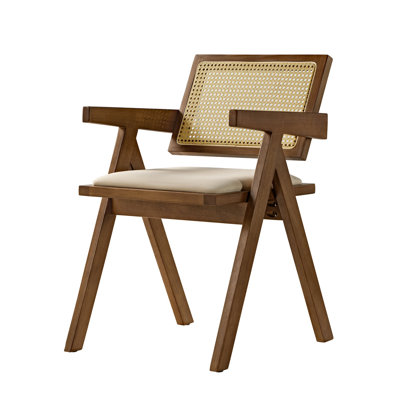 Mila Rattan Solid Wood Dining Chairs, Walnut