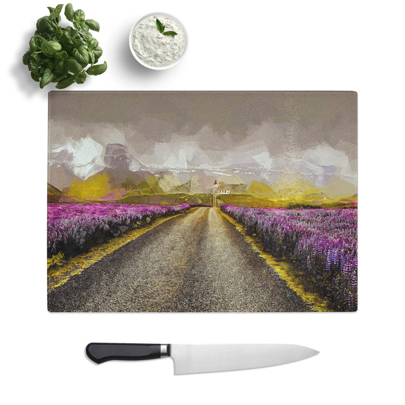 Tempered Glass Road to a Church in Iceland Chopping Board, 39 cm W x 28.5 cm L