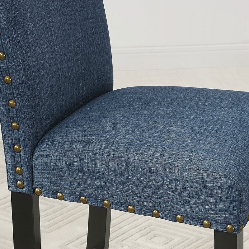 Fabric Bar Stools With Nailhead Trim, Set Of 2, Blue