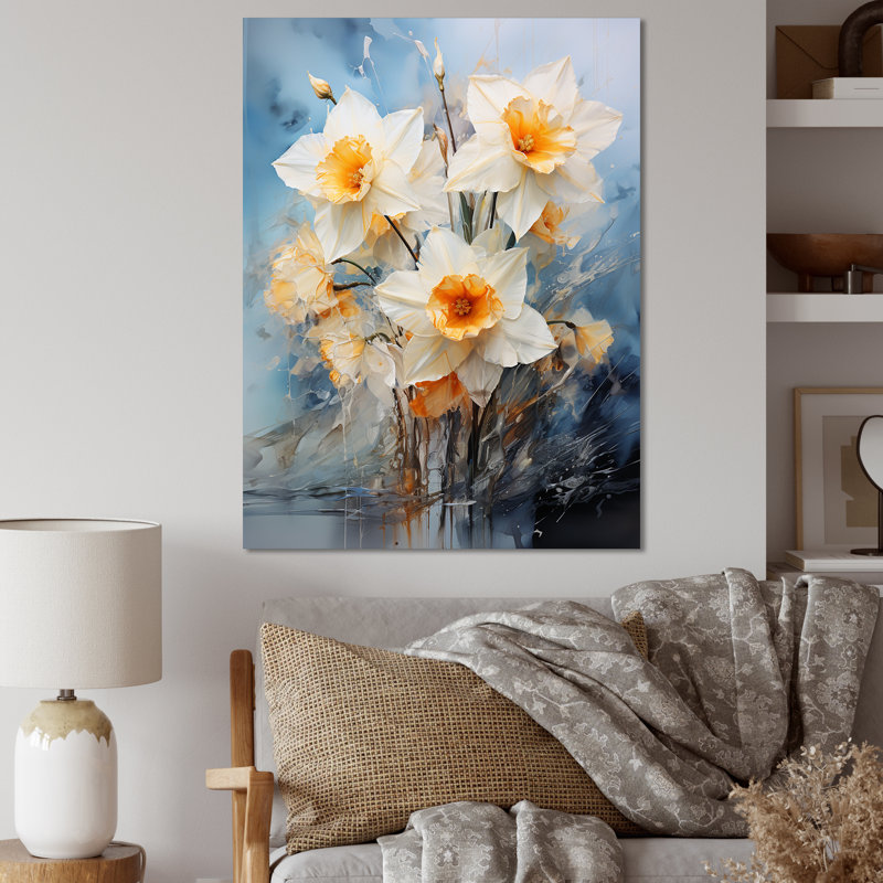 «Soft Neutrals Grey White Daffodils Bloom», reproduction sur toile, H 20 po x l 12 po x P 1 po, Toile tendue