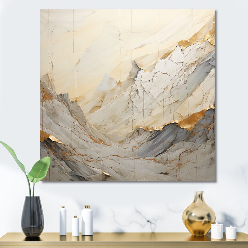 «Beige And Gold Glacier Stone Simplicity IV», reproduction d'art sur toile abstraite, Toile tendue