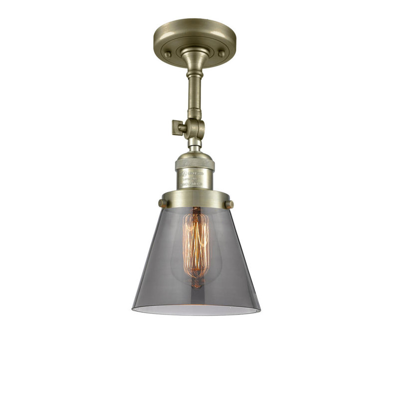 Cone 1 Light Sconce, Antique Brass, Smoked, Bulb Not Included