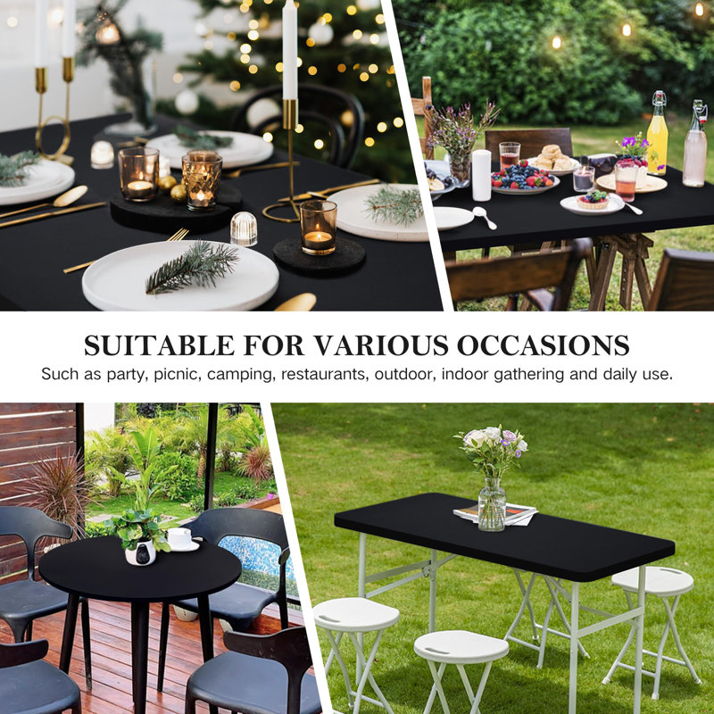 Fitted Rectangle Tablecloth Spandex Stretch Black Cocktail Table Cover Elastic Edge Topper Cap For Dining Wedding Party Picnic 42 X 72 Inch