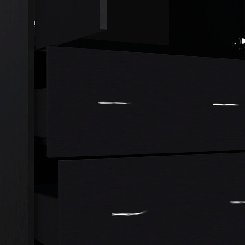 Armoire Taly avec portes doubles, 2 tiroirs et tringle, Black