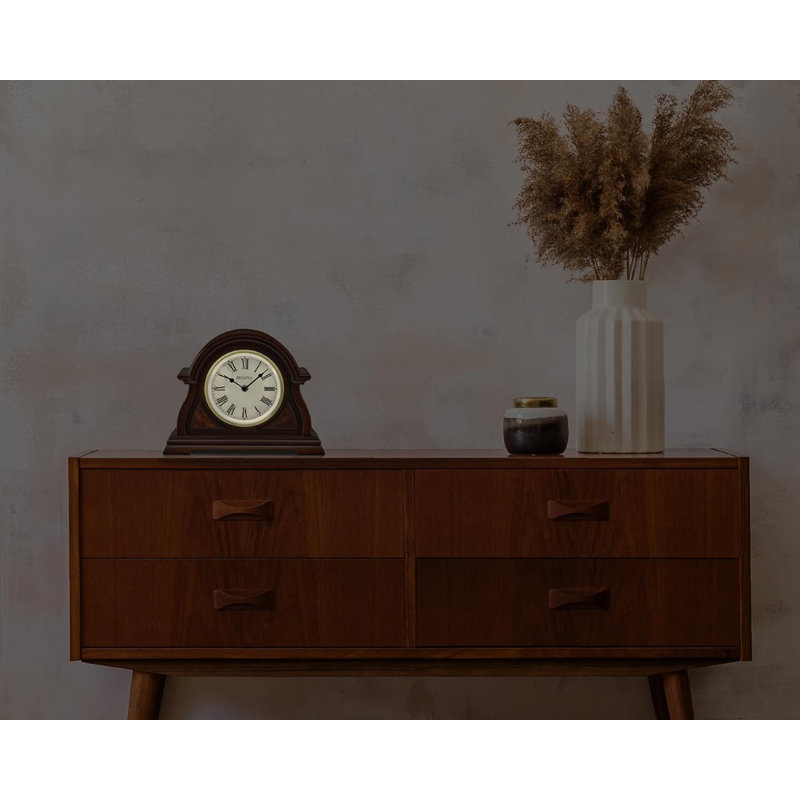 Cherry Wood Analog Mantel Clock with Brass Bezel