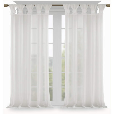 Madison Park Rosette White Floral Embellished Cuff Tab Top Solid Single 50x95" Curtain Panel