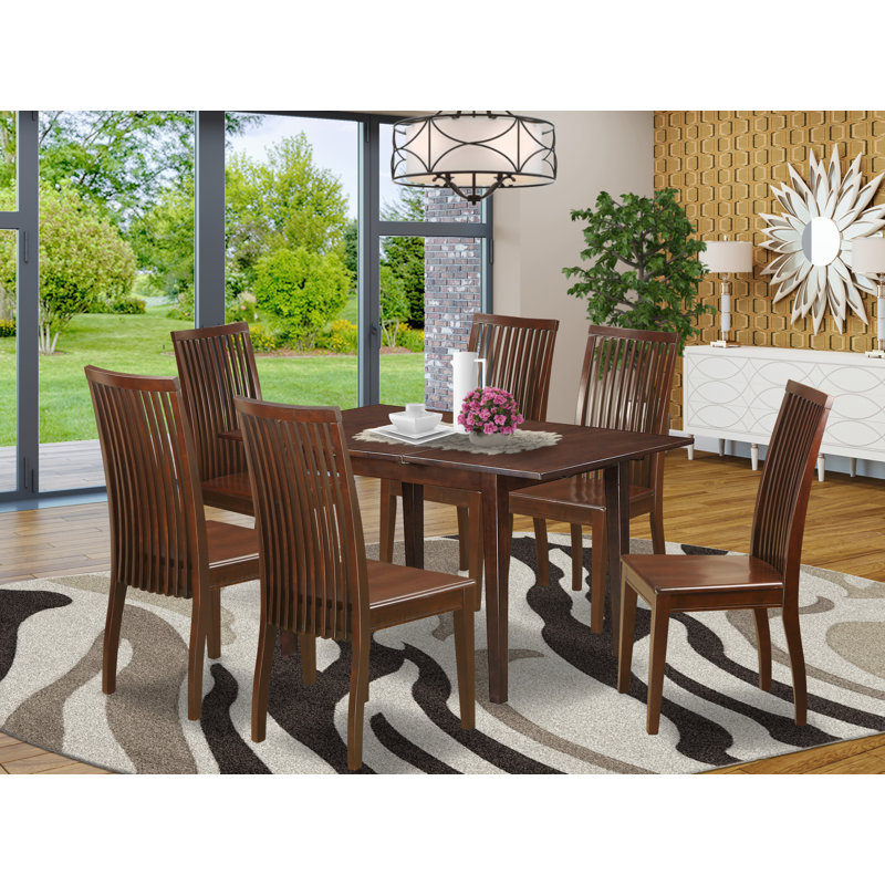 Piece Rectangle Mahogany Finish Solid Wood Top Dining Table with Chairs with Lattice Back, Wooden